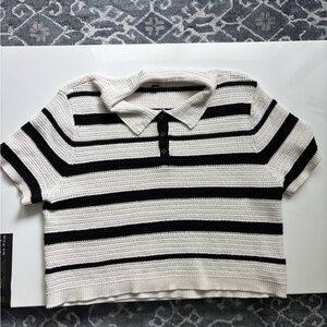 Striped Black and White Crochet Polo Shirt Universal Thread XL